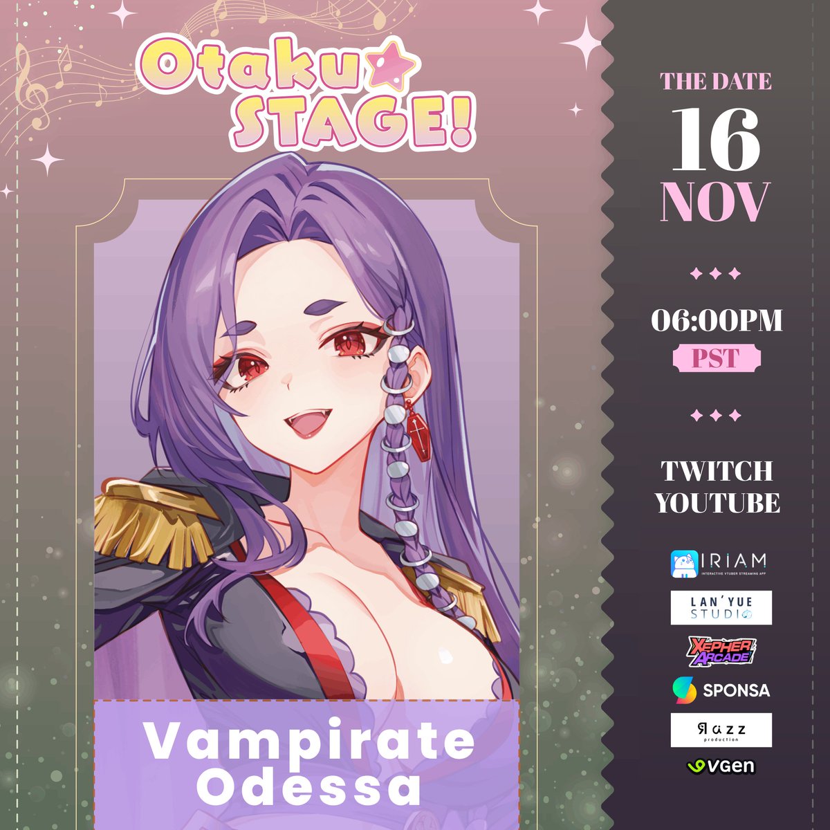 【 3D DEBUT ANNOUNCEMENT 】

I'm performing in <a href="/inannabellvt/">Inanna Bell 🍵🔔 【Fairy VTuber】</a> 's 3D VTuber concert Otaku★STAGE!, as a featured soloist with an exclusive merch drop! 🩸🏴‍☠️ Make sure you watch it LIVE on Inanna's channels!!

See you November 16th, 6pm PST | 9pm EST ✨️ #OtakuSTAGE
⬇️ More Below ⬇️