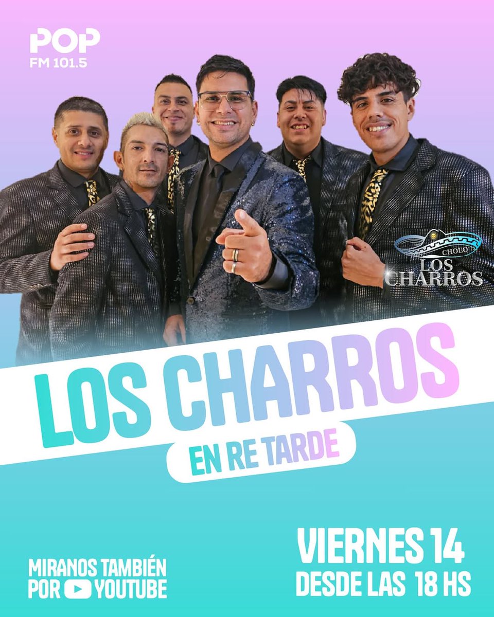 ✨️by #MarcharProduccionArtistica 

▪︎ #Viernes #14Nov | 16 Hs 
🎶 BAILAMOS AL RITMO DE LA MEJOR CUMBIA CHARRERA CON #LOSCHARROS 

👉🏻 En #RETARDE con <a href="/SoyListorti/">José Maria Listorti</a> <a href="/porahiyaexiste/">No soy Noelia</a> <a href="/diegodellasala/">DIEGO DELLA SALA</a>
📻 por <a href="/popradio1015/">Pop Radio 101.5 FM</a>

#Musica #EnVivo #VideoViral #MovidaTropical #Argentina