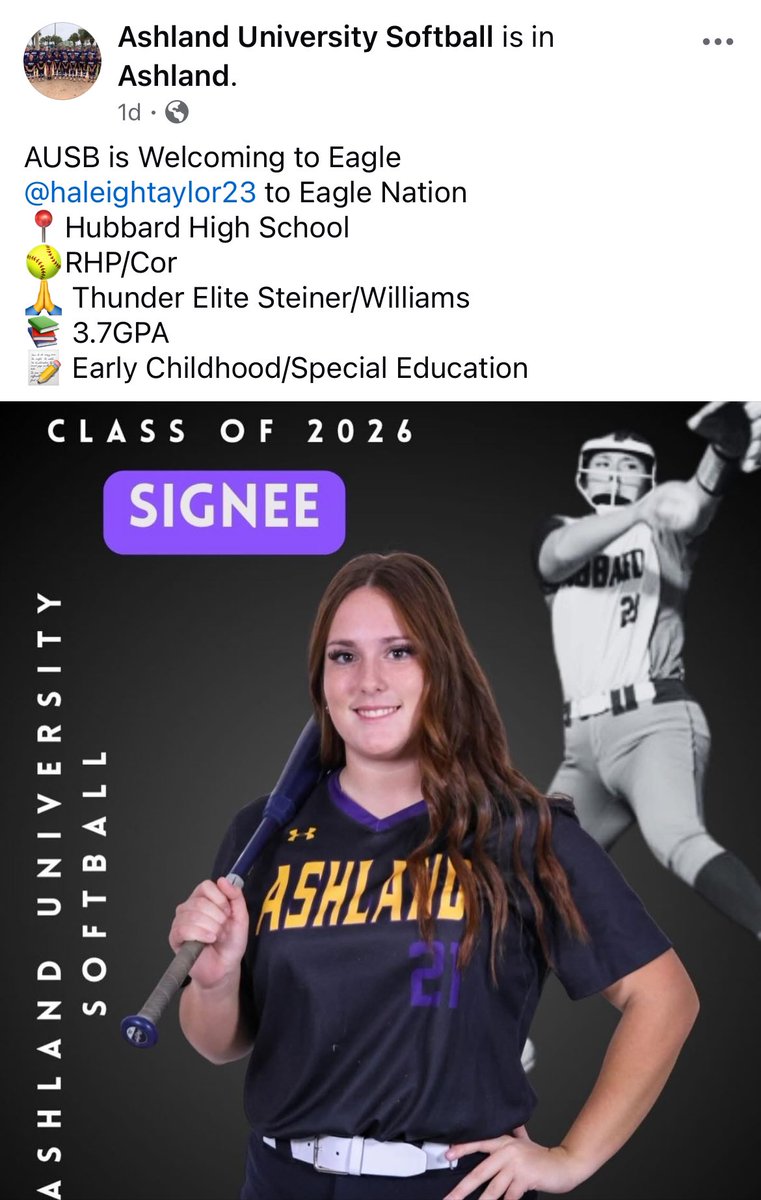 Congrats <a href="/HaleighTaylor23/">Haleigh Taylor</a> on your signing to Ashland! An absolute role model for hard work, determination and the rewards that can come with it. Summer should be a blast!!!