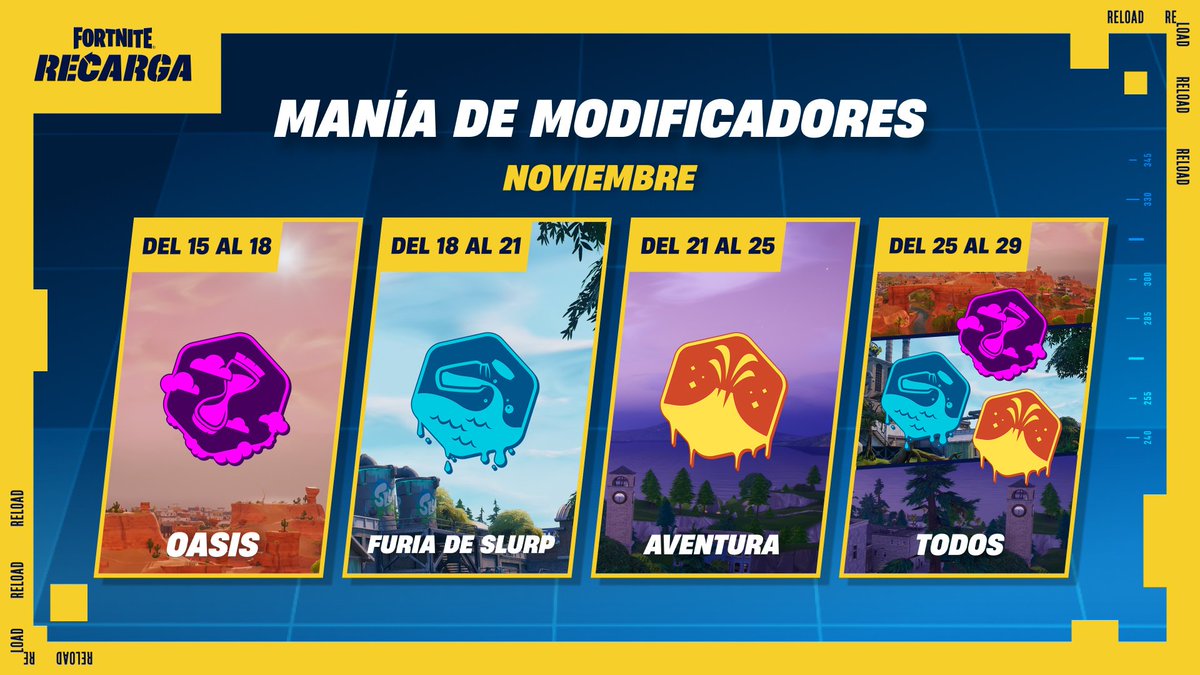 ilogon2879's tweet image. ¡La Manía de Modificadores en Recarga comienza el sábado 15 de noviembre! ✨

#Fortnite #FortniteReload