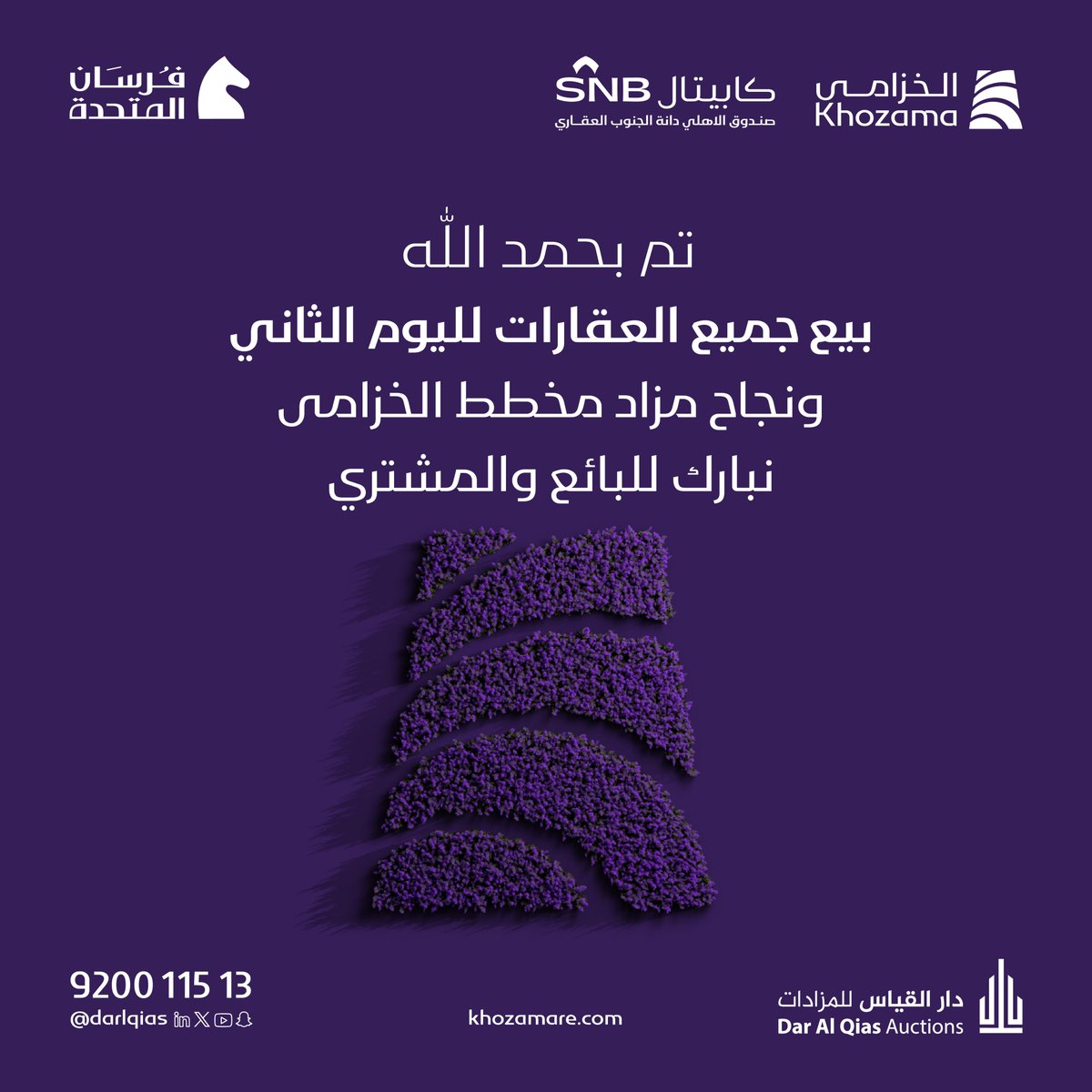 بحمد الله وتوفيقه، تم اختتام مزاد #مخطط_الخزامى  بنجاح مبهر، وسط منافسة مميزة على مدى يومين ضمن حضور فاعلٍ لأهم المستثمرين ورجال   الأعمال.
 #دار_القياس_للمزادات