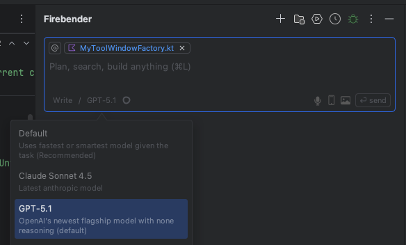 GPT-5.1 and GPT-5.1 Codex are now available in Firebender!

These new models feel faster, overthink less, and are more direct when solving tasks. Try it out today and let us know what you think!