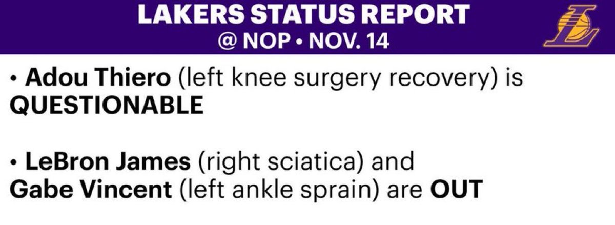 jovanbuha's tweet image. Adou Thiero has been upgraded to questionable for tomorrow’s game in New Orleans.