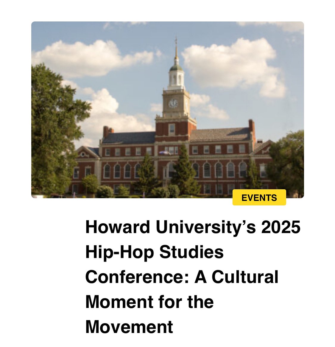 Hiphopandcultu2's tweet photo. Howard University will host its 3rd Annual Hip-Hop studies conference. It features a solid line up of speakers including 9th Wonder, The D.OC and more…https://t.co/bXuuiZaoj5 #Hiphopstudies #Hiphopculture #hiphopeducation #hiphoptech https://t.co/GrrGt9TdsC