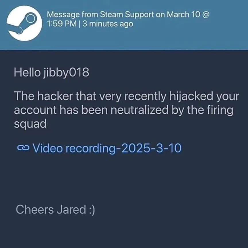 Leaked Steam support reply
