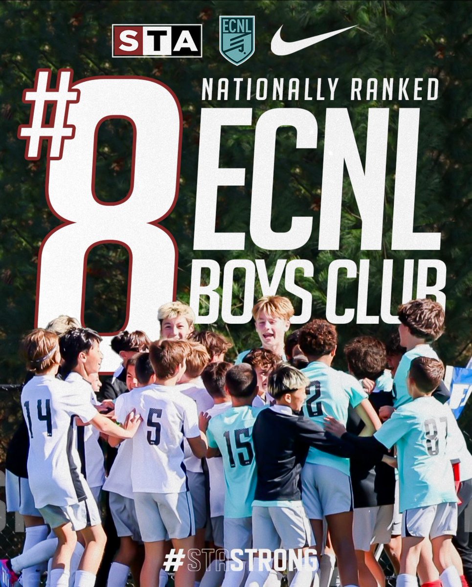 #8 in the nation 🌟

Couldn’t be prouder of our boys players and staff 👏🏻

This was a goal of ours since we entered the league ✅

Here’s to more of the same throughout 25/26 and a successful trip down to NC for Super Cup 🔜

<a href="/ECNLboys/">ECNL Boys</a> <a href="/STA_Soccer/">STA Soccer</a>