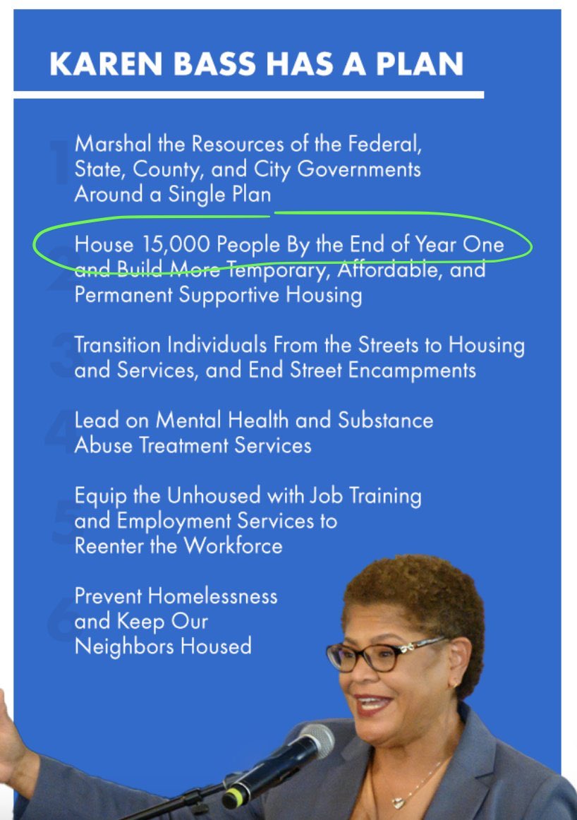 KBassProgReport's tweet image. The best part is: Karen Bass @MayorOfLA campaigned on housing 15,000 homeless per year

Over three years, she still hasn’t hit even 10 percent of that

She has no “plan” other than enriching herself and her friends. She’s gotta go.