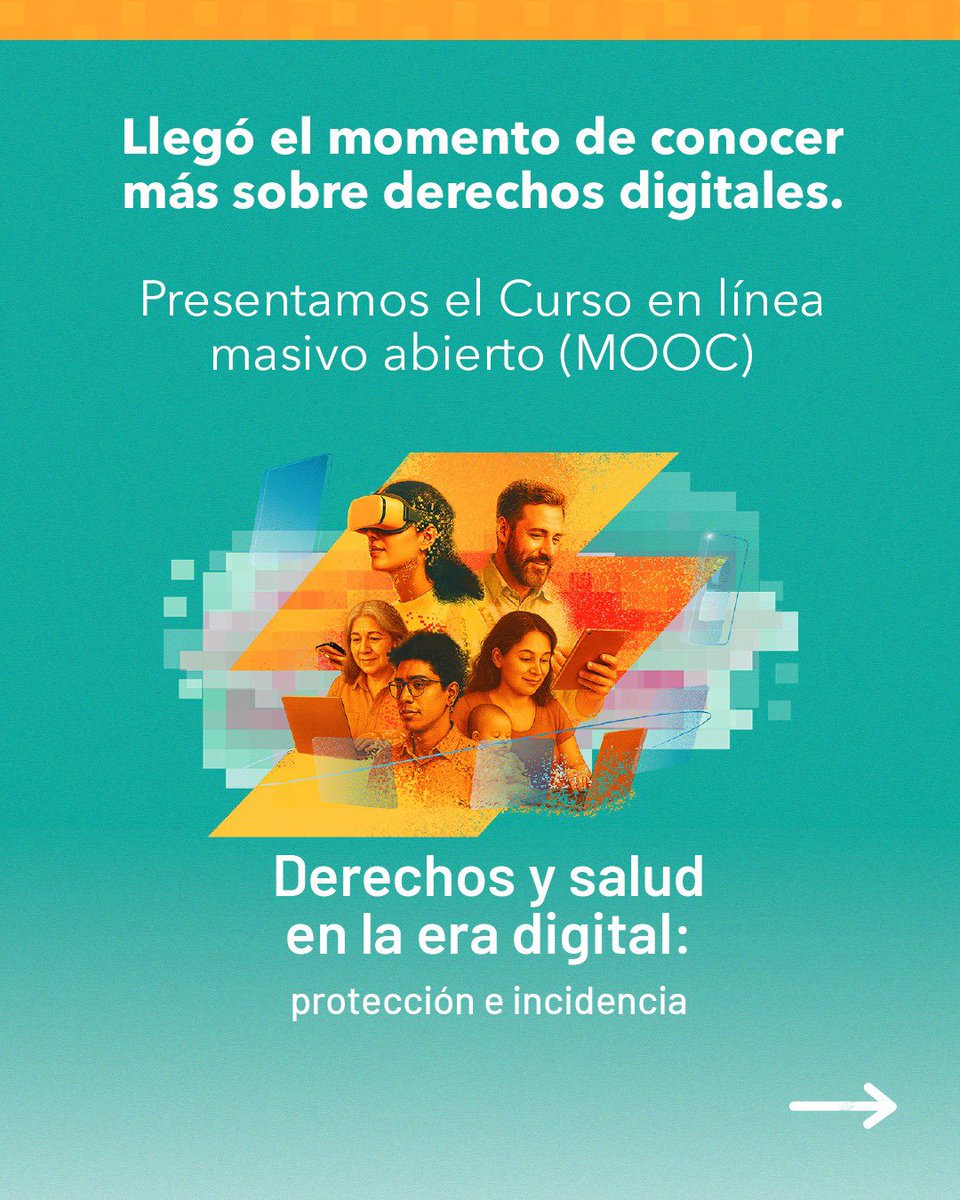 CentroOds's tweet image. Presentamos el MOOC “Derechos y Salud en la Era Digital”, un curso gratis y 100% virtual. 💻

5 módulos creados junto a comunidades de Kenia, Ghana, Vietnam y Colombia, que trabajan por un internet más justo e incluyente. 🌎

⚠️Inscripciones abiertas desde el 18 de noviembre⚠️