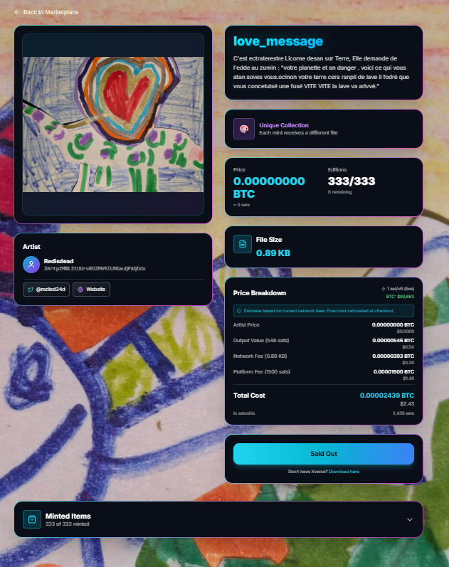 Huge congrats to the artist @redisd34d  who just completed Ord-Dropz's FIRST successful mint - 333 pieces claimed!

Built during the <a href="/OpenOrdinal/">Open Ordinal</a> hackathon by a solo dev, now serving real artists and collectors. Seeing creators trust the platform and mint out completely is what