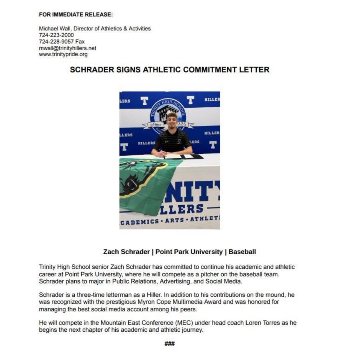 Trinity Diamond Hillers Baseball tweet media