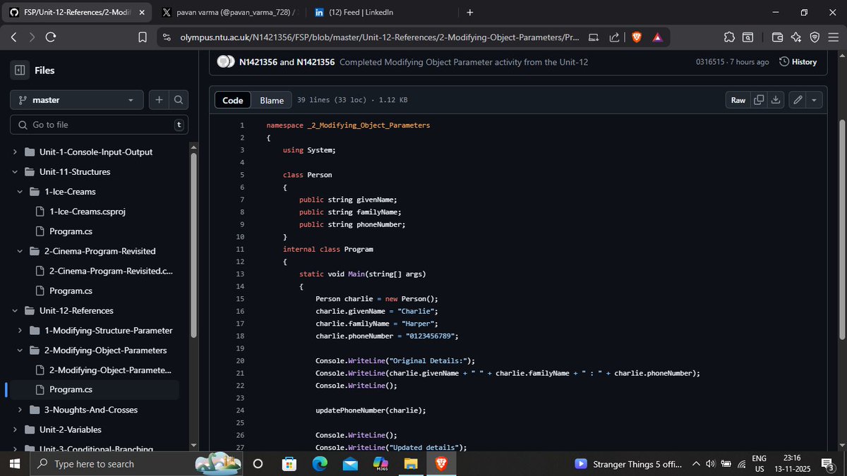 pavan_varma_728's tweet image. Day 20 of #100DaysOfCode 🚀✅
More on Course Work #csharpprogramming 
Learned
-&amp;gt; Structures
-&amp;gt; References
-&amp;gt; Classes and Objects
-&amp;gt; Created basic projects
#CodingJourney #buildinpublic #Coding