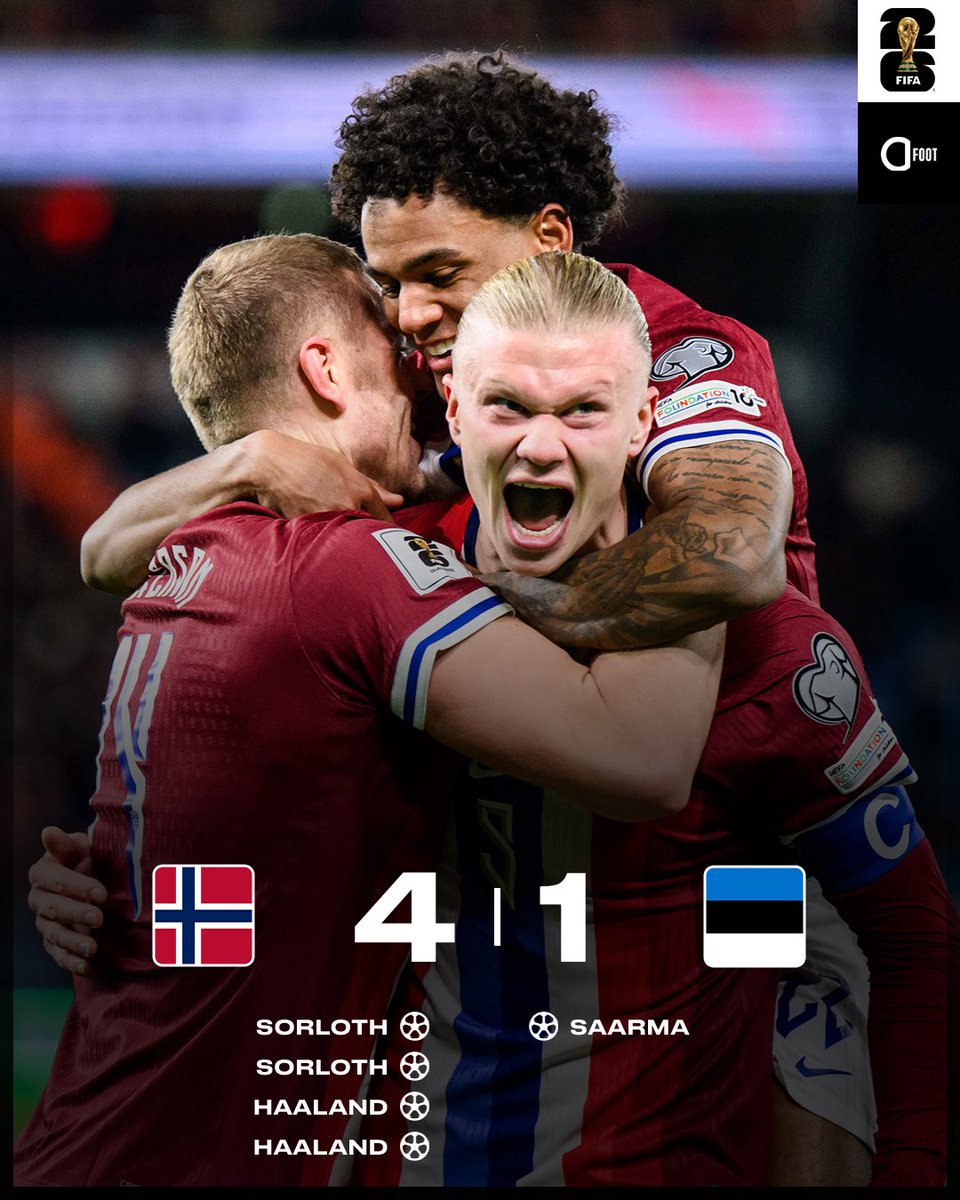 🚨 𝗟𝗔 𝗡𝗢𝗥𝗩𝗘̀𝗚𝗘 🇳🇴 𝗦’𝗜𝗠𝗣𝗢𝗦𝗘 𝟰-𝟭 𝗙𝗔𝗖𝗘 𝗔̀ 𝗟’𝗘𝗦𝗧𝗢𝗡𝗜𝗘 🇪🇪 !!

𝗜𝗟𝗦 𝗦𝗢𝗡𝗧 (𝗔̀ 𝟵𝟵%) 𝗤𝗨𝗔𝗟𝗜𝗙𝗜𝗘́𝗦 𝗣𝗢𝗨𝗥 𝗟𝗔 𝗖𝗢𝗨𝗣𝗘 𝗗𝗨 𝗠𝗢𝗡𝗗𝗘 𝟮𝟬𝟮𝟲 !!! 🤩🏆

L’ITALIE 🇮🇹 EN DANGER POUR LEUR QUALIFICATION…