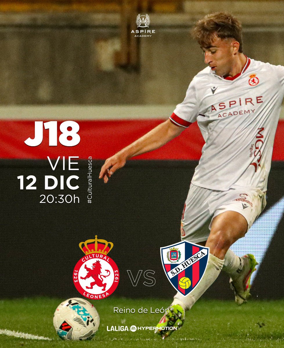 CyDLeonesa's tweet image. ‼️ Horario confirmado

𝗝𝗼𝗿𝗻𝗮𝗱𝗮 𝟭𝟴
🆚 @SDHuesca 
📆 Viernes 12 de diciembre 
🏟️ Reino de León 
🕣 20:30 horas
#️⃣ #CulturalHuesca

#AúpaCultu | #LaLigaHypermotion