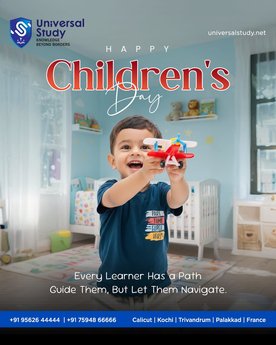 Study79364Study's tweet image. Every child is a dreamer in the making — let’s nurture their curiosity and courage! 💫
Happy Children’s Day! 🎈

📞 Contact Us:
+91 95626 44444
+91 75948 66666
🌐 universalstudy.net
📩 info@universalstudy.net
.
.
.
#StudyAbroad #UniversalStudy #ChildrensDay2025