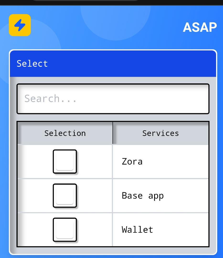 AsapOnBase 服务选择截图