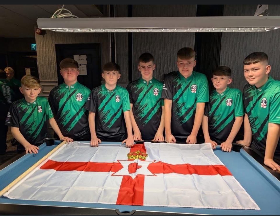 nutty9uk's tweet photo. My wee man and the lads doing Larne town and the country proud down in Ennis 🎱 https://t.co/l9AtwW10LA