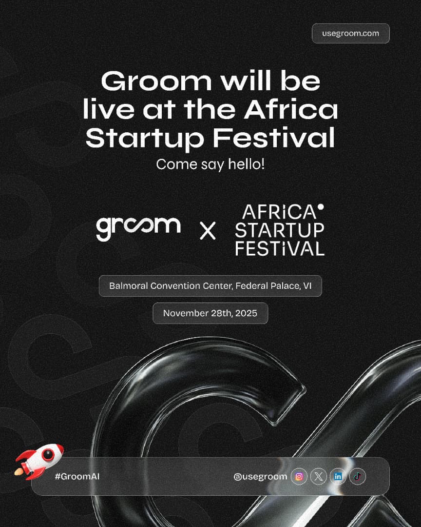 We will be live at Africa Startup Festival 2025 <a href="/startupfesthq/">Africa Startup Festival</a> in Lagos. Groom is looking connect and help African software companies, founders, tech entrepreneurs, and developers simplify their software user experience for users. 

Let's connect.
spark.africastartupfestival.com/directory/comp…