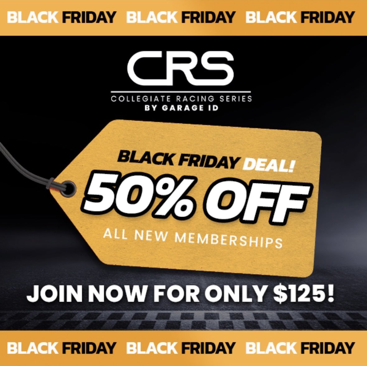 BLACK FRIDAY ALERT!🚨
Memberships are 50% OFF - limited time only. Collegiate Racing isn't a dream - it's happening now. Be part of the fastest-growing racing movement in the country.

Now just $125 🫡
driveCRS.com