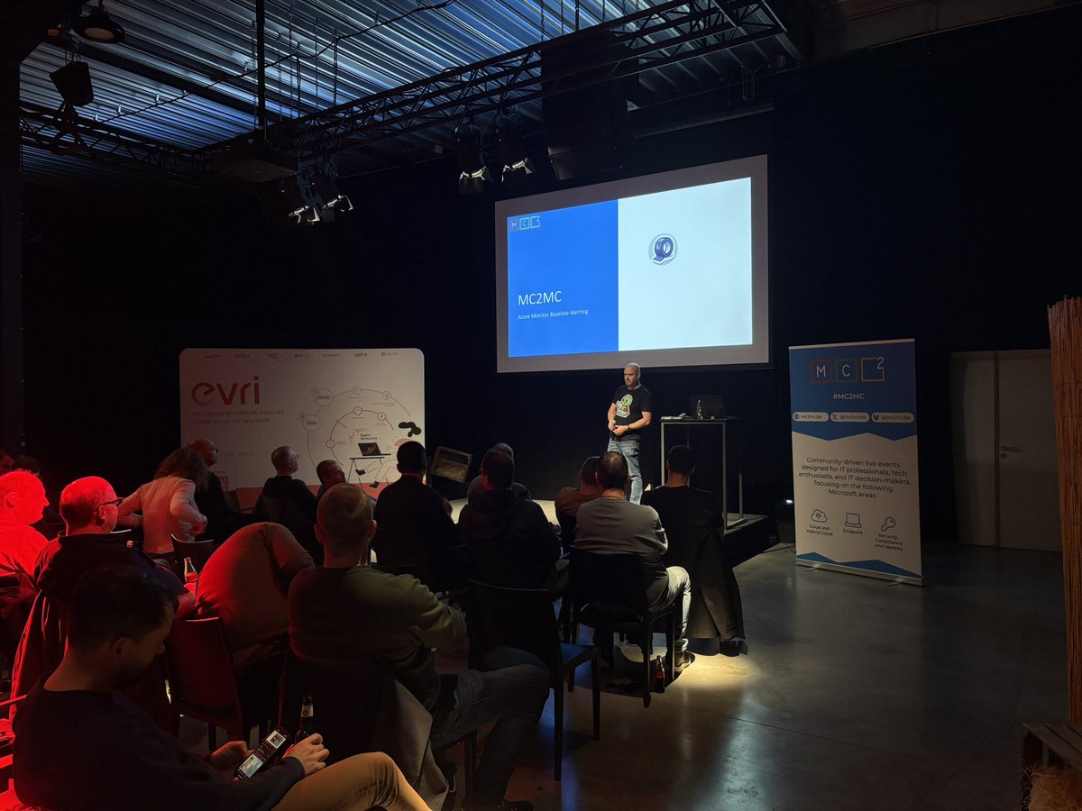 ErikMoreau's tweet image. 2nd session @mc2mcbe evening &apos;MC2MC Live: Transformers of the Digital Age&apos; by Robert Prüst on ‘MC2MC Rocket Talk: Azure Monitor Baseline Alerting, taming the dragon with minimal effort’ #Azure #MVPBuzz