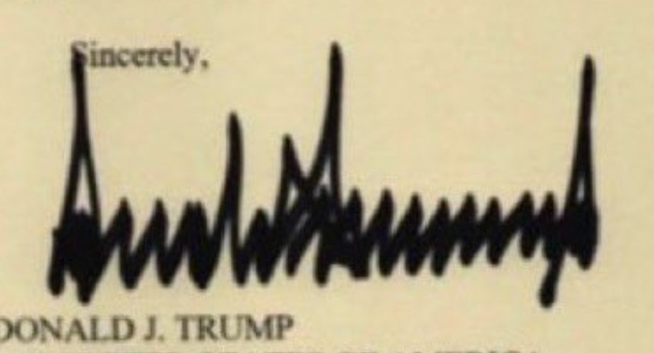 Problematic3000's tweet image. Just occurred to me that Trump&apos;s signature looks like a failed polygraph test.