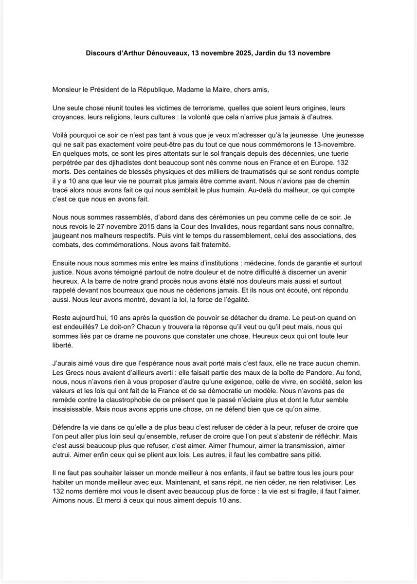 Mon discours ce soir : 10 ans de salut par la République Française.