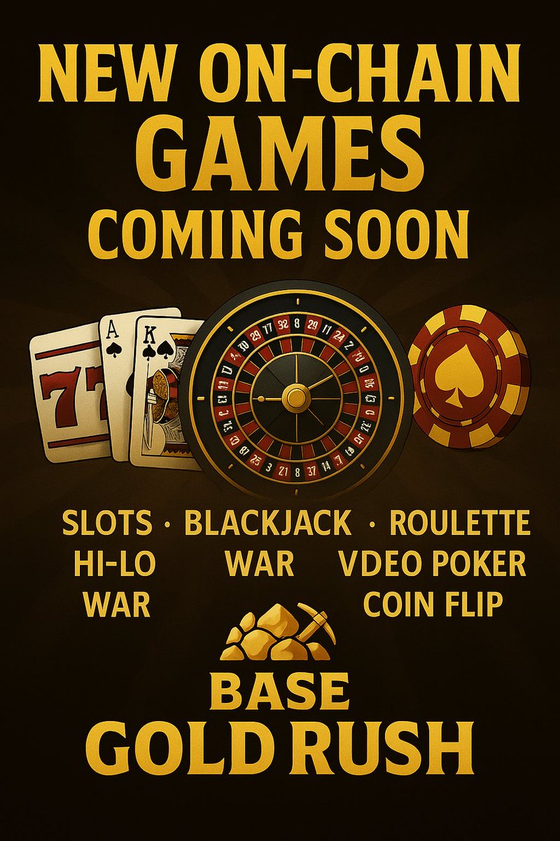 BaseReserveGold's tweet image. 🚨 BIG UPDATE FROM BASE GOLD RUSH 🚨
The team has been building nonstop — and the next wave of on-chain gaming on Base is almost here. ⚡️

⸻

🎮 New Games Incoming

We’re expanding the Base Gold Rush arcade with a full suite of new on-chain games:
•🎰 Upgraded Slots
•♠️…