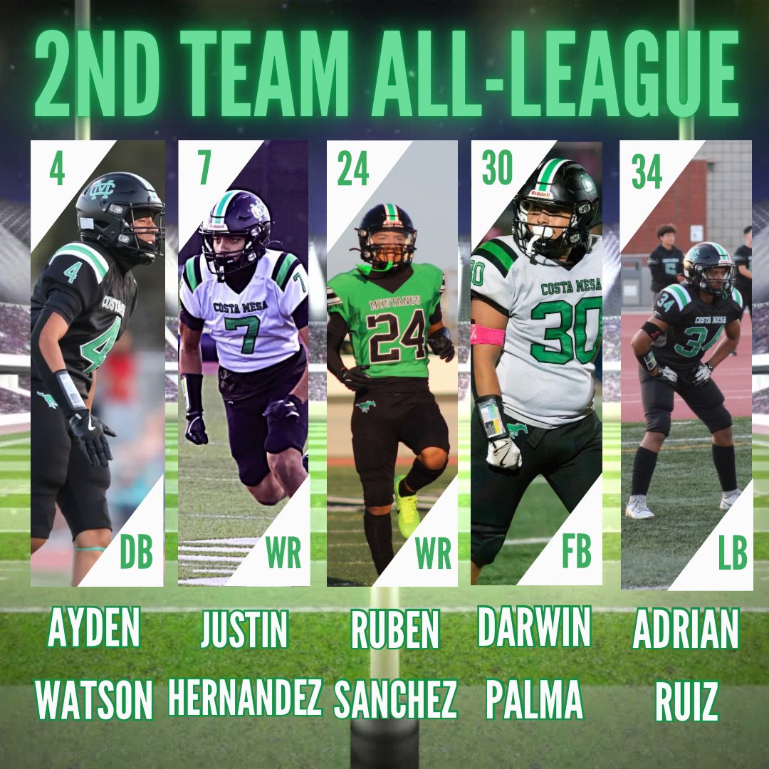 More Mustangs making noise! 💚🤍🔥
The Mustang Family would like to congratulate our 2025 Tango League Second Team All-League selections! 🏆🐎

1️⃣ Justin Hernandez #7
2️⃣ Ayden Watson #4
3️⃣ Darwin Palma Ruelas #30
4️⃣ Adrien Ruiz #34
5️⃣ Ruben Sanchez #24