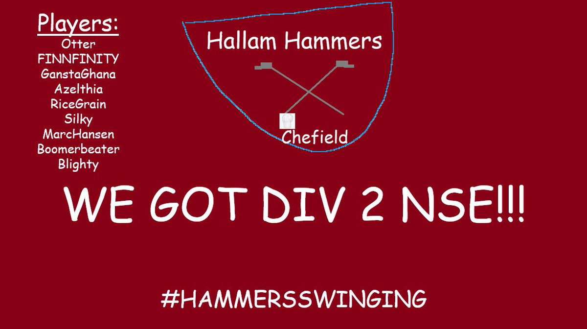 HallamHammers's tweet photo. WE GOT DIV 2 NSE!!! 

We beat Reading Knights 1st Team 2-0 in our tie breaker game to reach division 2. 

#HAMMERSSWINGING https://t.co/YgmKtcQTw6