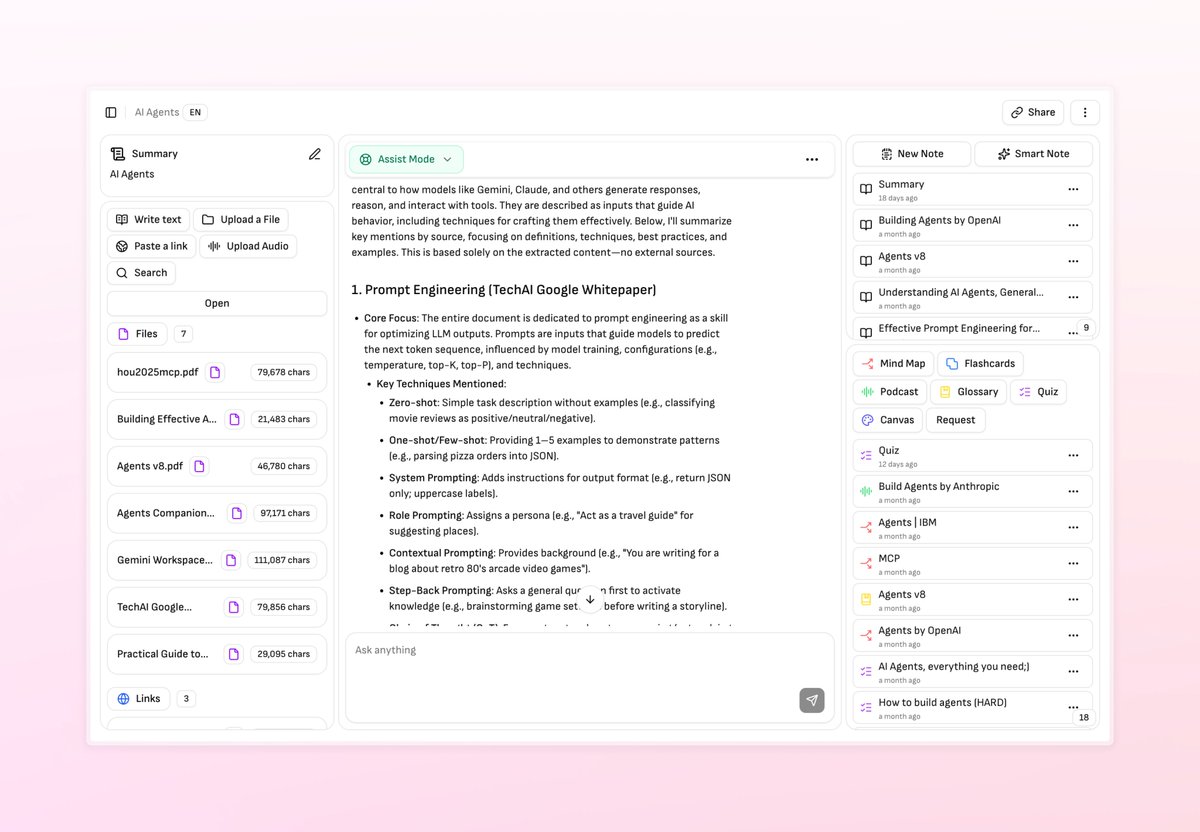 lalein_com's tweet photo. pov: learning finally feels simple again.

an all-in-one workspace where everything connects —
notes, mind maps, flashcards, quizzes, podcasts, canvas, and more —
all powered by AI that helps you think, not think for you.

built for people who still love learning, https://t.co/oUJKw7hLa1