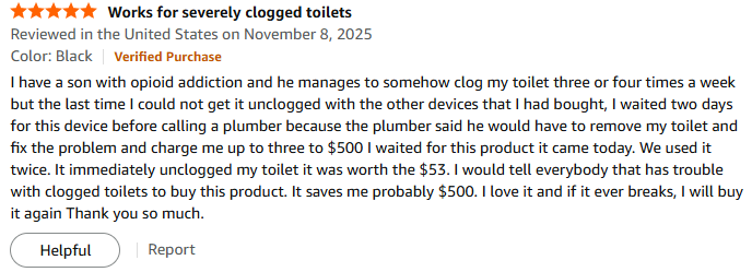 Justin_Ryba's tweet photo. Someone’s toilet fought the opioid crisis and lost. This $53 plunger finished the job! https://t.co/LhCNY4ZPeg