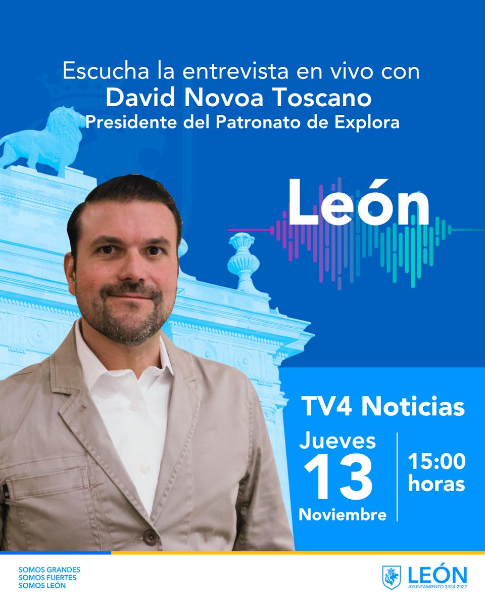 ExploraLeon's tweet image. ¡Sintoniza TV4 Noticias Vespertinas por el canal 4.1!
En unos momentos escucha la entrevista con David Novoa Toscano, Presidente del Patronato de Explora, quien nos compartirá por qué Animal Inside Out – Safari de Ciencias.
#ExploraLeón #AnimalInsideOut #SafariDeCiencias