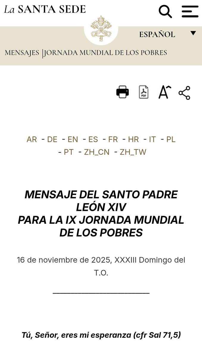 🔴🙏MENSAJE DEL SANTO PADRE LEÓN XIV <a href="/Pontifex_es/">Papa León XIV</a>
PARA LA IX JORNADA MUNDIAL DE LOS POBRES
16 de noviembre de 2025, XXXIII Domingo del T.O. vatican.va/content/leo-xi…