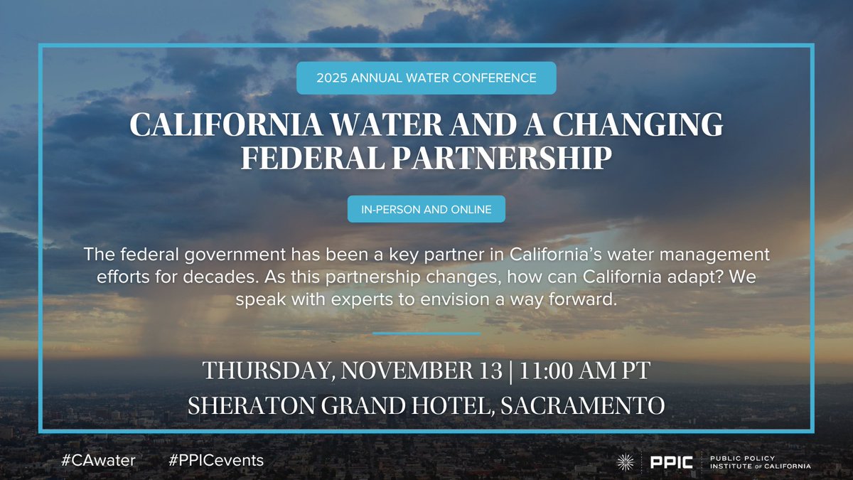 PPICWater's tweet photo. WATCH LIVE | @PPICWater associate center director @CaityPeterson is about to begin her presentation on our latest "Priorities for CA's Water" report. #cawater #PPICevents #fallconference

Tune in here to catch it live: https://t.co/SMYWq9I77u https://t.co/F39GPH4970