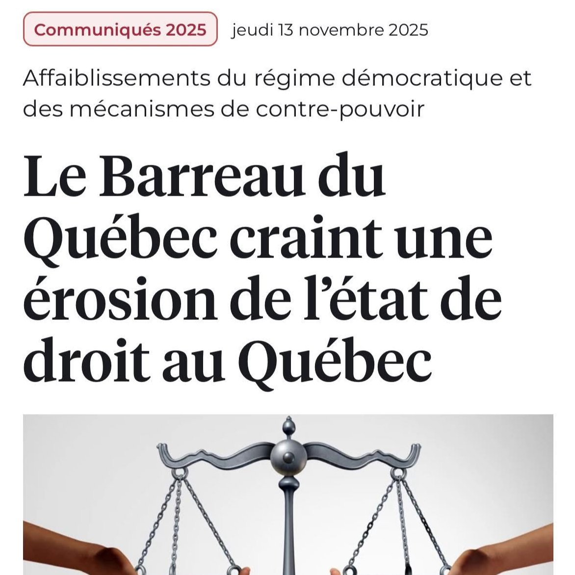 Selon le Barreau du Québec , les projets de loi  1, 2 et 3, comportent des dispositions qui s’écartent de manière importante des valeurs et des traditions de la société québécoise au profit d’un renforcement du pouvoir de l’État.