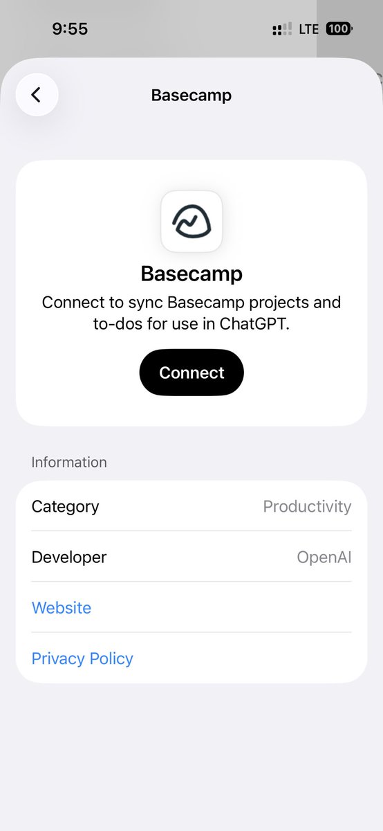 Hey, look at what just showed up in ChatGPT this morning. A Basecamp connector!

Now you can ask Cha