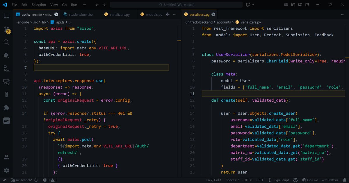 perpetualuchec5's tweet image. Day3 #30DAysofmyITProjectUpdate

Today I worked on signup and login endpoints for students and supervisors
 
I implemented JWTs for authorization and I&apos;m using a httpOnly cookie to store it to prevent CSRF and XSS attacks.

I also handled a session with @GDG_UNN on Gemini API