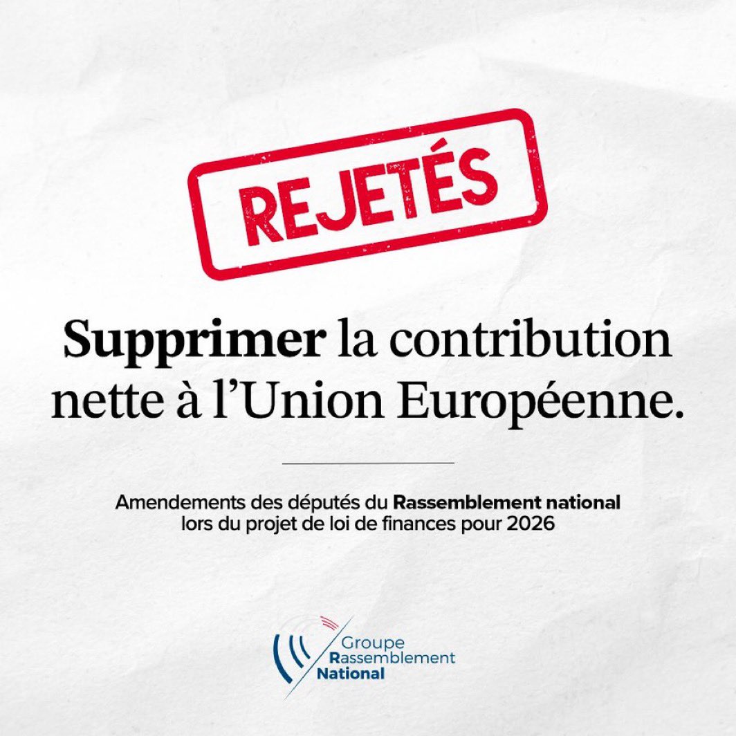 🔴 Contrairement à de nombreux pays européens qui ont obtenu une réduction de leur contribution, la #France ne bénéficiera d’aucun allègement.

La gauche et les macronistes ont honteusement rejeté nos propositions visant à diminuer la contribution nette de la France à l’UE.