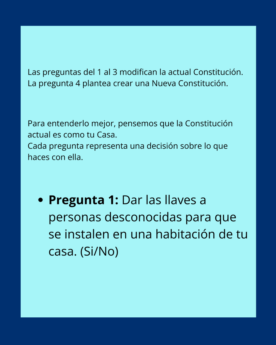 carlossilvatech's tweet photo. Consulta Popular Ecuador

Las preguntas del 1 al 3 modifican la actual Constitución

La pregunta 4 plantea crear una nueva Constitución

Para entenderlo mejor, pensemos q la Constitución actual es como tu Casa

@JahirenNoriega @pablocentralino  @XavierLassoM https://t.co/Cjp95pZ3rQ