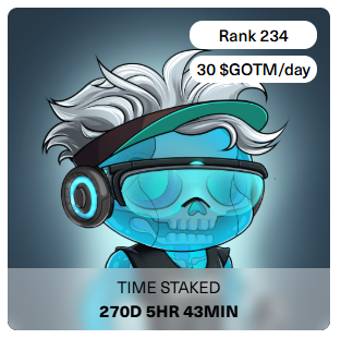 iustyncristi's tweet image. 💀 @GAINZNFTs never sleep — they stack.

Staked for 270 days, earning 30 $GOTM/day and still climbing the ranks ⚡️
The longer you hold, the heavier the flex.
Built different.
Powered by @GotmLabz 🔥

#GAINZ $GOTM #Solana #NFTstaking