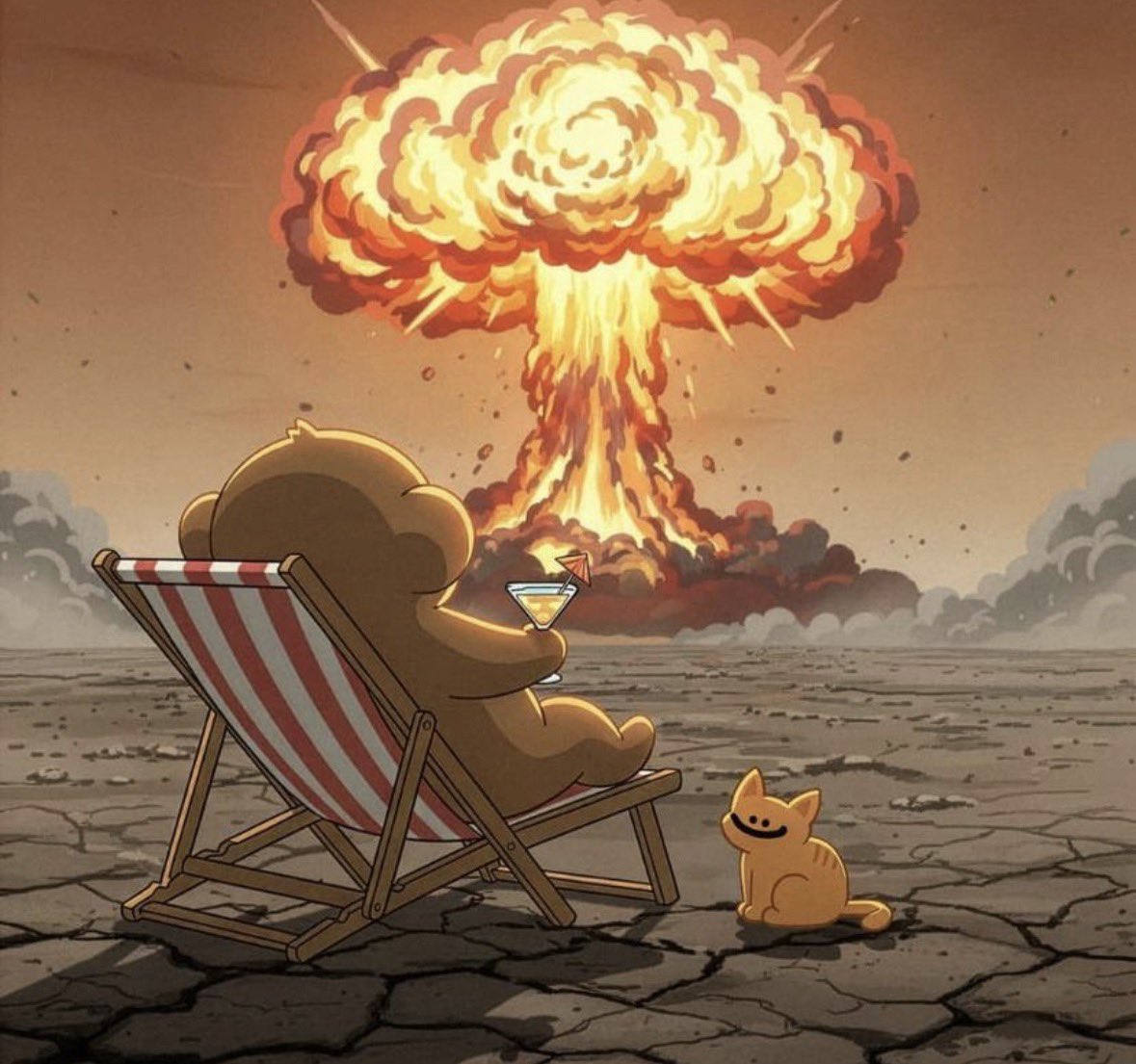 ifxscript's tweet image. Just a puppet and his cat meow living in a world tumbling apart but his unbothered watching it all born to the ground 
Cheers 🥂 to the new world 
🌍 ☮️