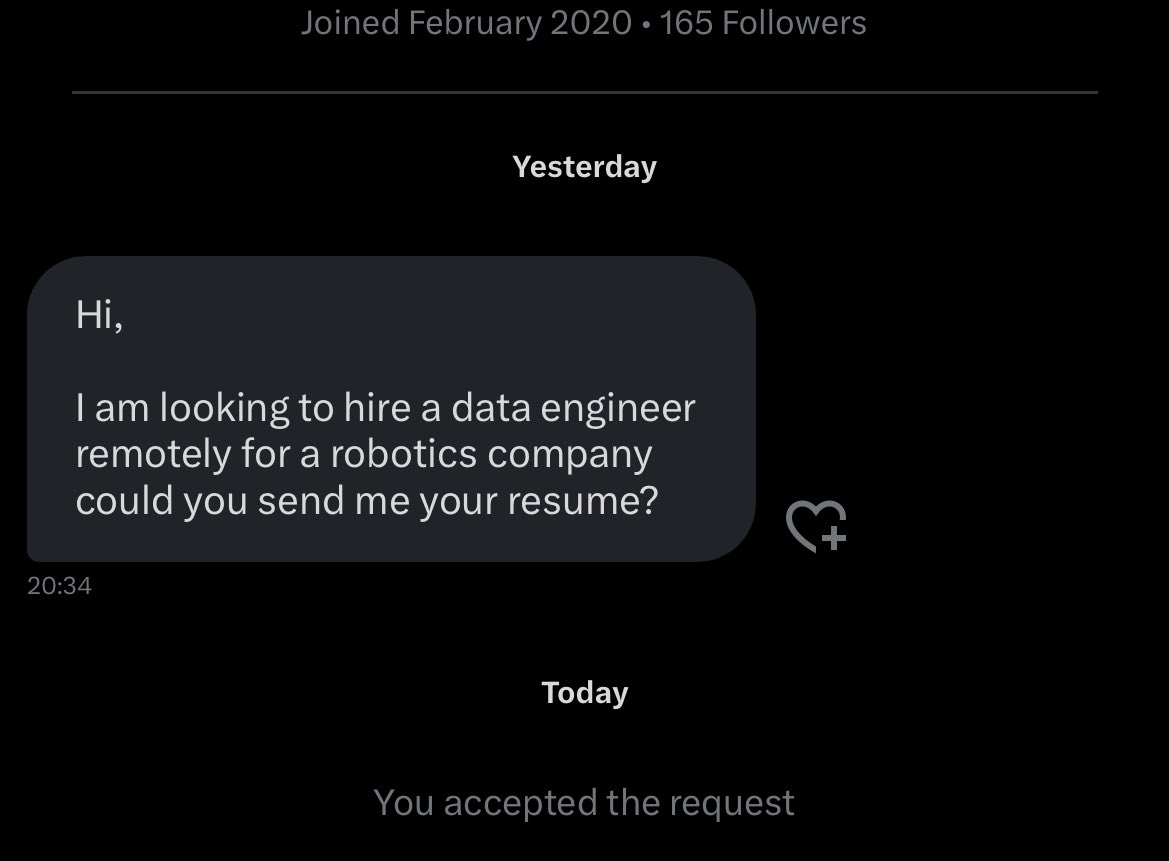 iam_daniiell's tweet image. 𝗔𝘀 𝗮 𝗯𝗲𝗴𝗶𝗻𝗻𝗲𝗿, 𝗜 𝗰𝗮𝗻’𝘁 𝘀𝘁𝗿𝗲𝘀𝘀 𝘁𝗵𝗶𝘀 𝗲𝗻𝗼𝘂𝗴𝗵.

Building in public can take you to the next level.

I’m one month into my data engineering journey.
One month of sharing what I learn.
One month of building projects publicly.

And already, an opportunity…