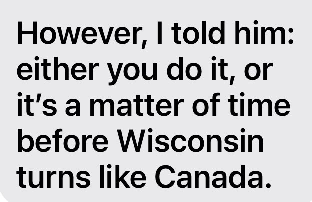‼️currently talking to folks moving to Wisconsin to escape Canada’s radical left totalitarian government. 

It’s time we all put our foot down and say NO MORE MARXISM 🚫 

Saving our nation starts with local activists ‼️🇺🇸