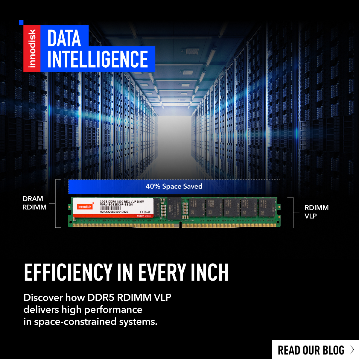 Even as the new DDR5 7200 RDIMM pushes performance to new heights, space and thermal efficiency remain critical for many systems.

That’s where Innodisk’s DDR5 RDIMM VLP comes in — its low-profile design saves space and improves memory cooling. Learn more: innodisk.cc/mJdKfi