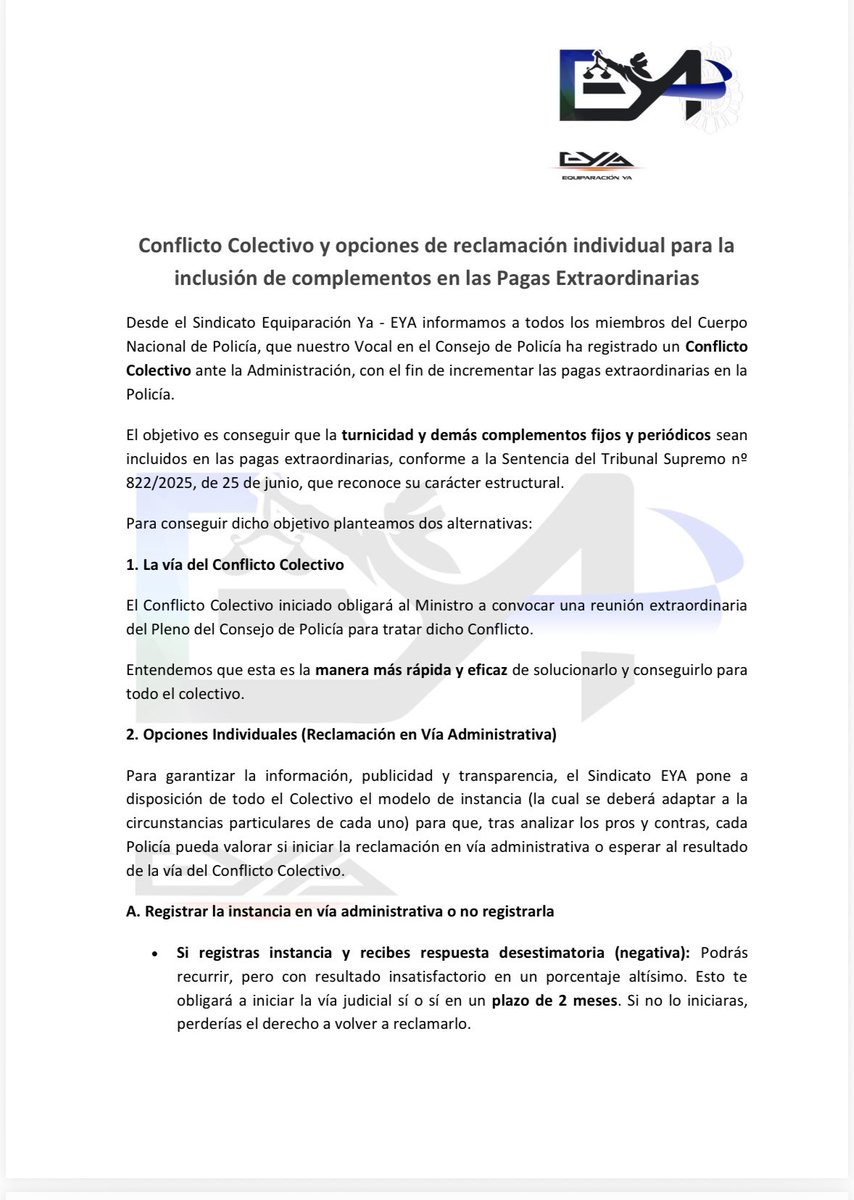 EYAPolicia's tweet image. ⚠️ #ULTIMAHORA 📄Comunicado #ConflictoColectivo y opciones de reclamación individual para la inclusión de complementos en las #PagasExtraordinarias 

#EquiparacionYA