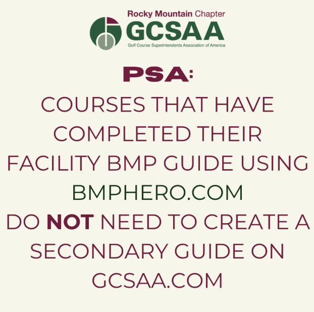PSA: Colorado courses that complete their BMP guide on BMPHero.com do NOT need to complete it in the GCSAA tool. Your BMP Hero guide meets all statewide requirements. 💯✅ #BMPHero #RMGCSA #ColoradoGolf