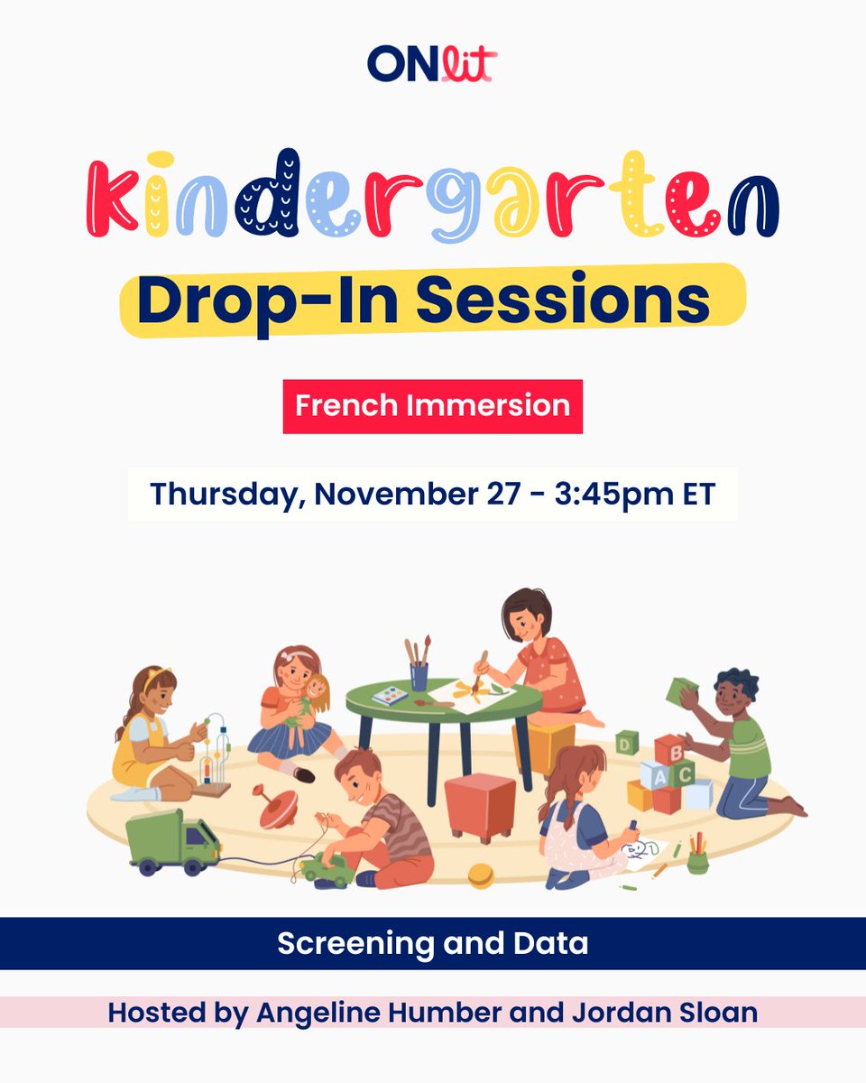Screening is key in Kindergarten, especially in French Immersion, to understand both individual and classwide reading development. Join ONlit’s drop-in to learn how to use this data to guide evidence-based, responsive early reading instruction. Register: onlit.org/fr/series/fren…