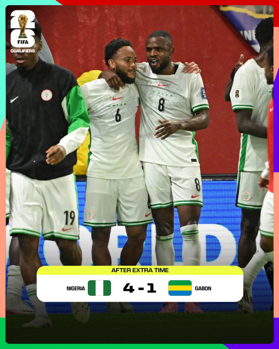 Nigeria defeated Gabon 4–1 after extra time, eliminating them from World Cup qualifying and securing a spot in the CAF playoff final. Victor Osimhen has now scored five goals in his last three appearances for club and country.

#10kLaptopsProject #SUNARS #chewol #mufc #Arsenal
