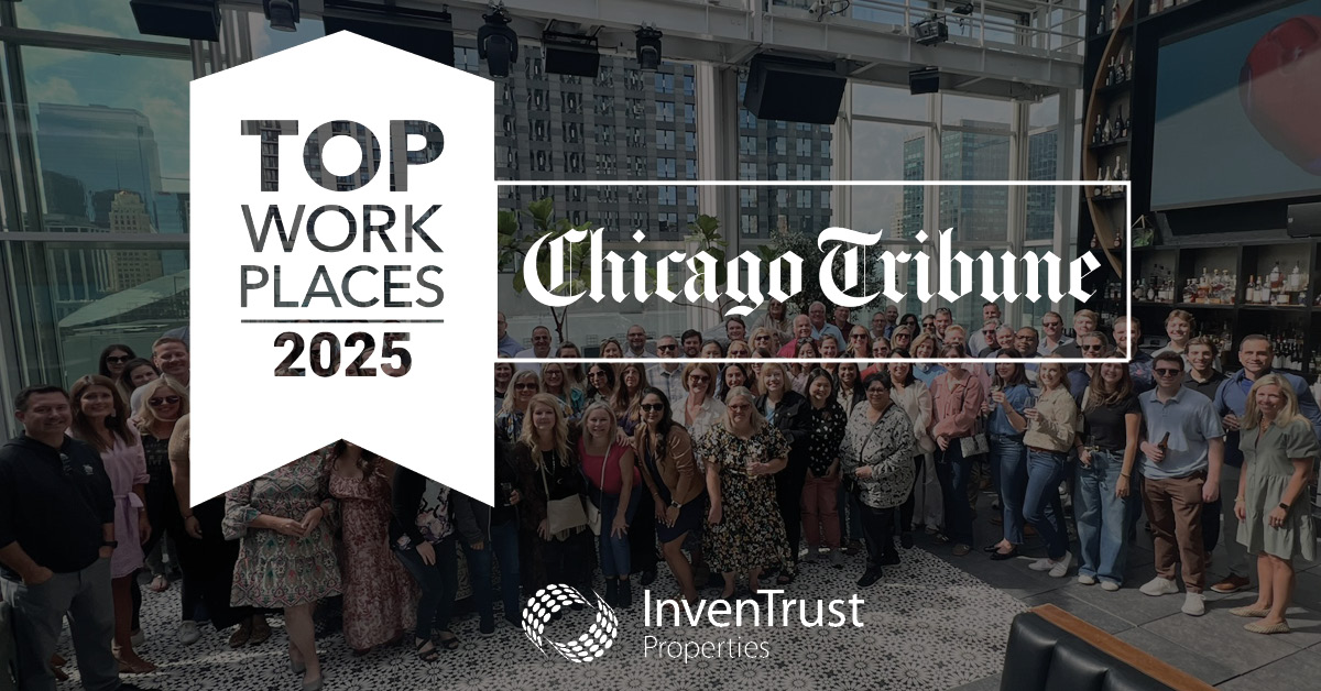 We’re thrilled to be ranked #3 in Top Workplaces Chicago! 🎉
It’s our 4th year on the list—and we’ve climbed higher every time.
Huge thanks to our amazing team for making InvenTrust a place to grow and thrive! 💼🌟
#TopWorkplaces #Chicago #InvenTrustProud