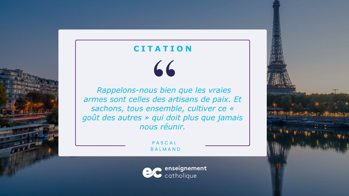 #13novembre 
10 ans après, nous faisons mémoire des victimes et de leurs familles.

Comme le rappelait l’ancien secrétaire général de l’Enseignement catholique, « les vraies armes sont celles des artisans de paix ».

Face à la haine, nous choisissons la fraternité.