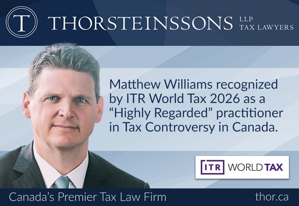 Matthew Williams has been recognized in ITR World Tax 2026 - Americas for his ranking as a Highly Regarded practitioner in Tax Controversy in Canada. <a href="/ITR_WorldTax/">World Tax and World TP</a> 

itrworldtax.com/Lawyer/Thorste…